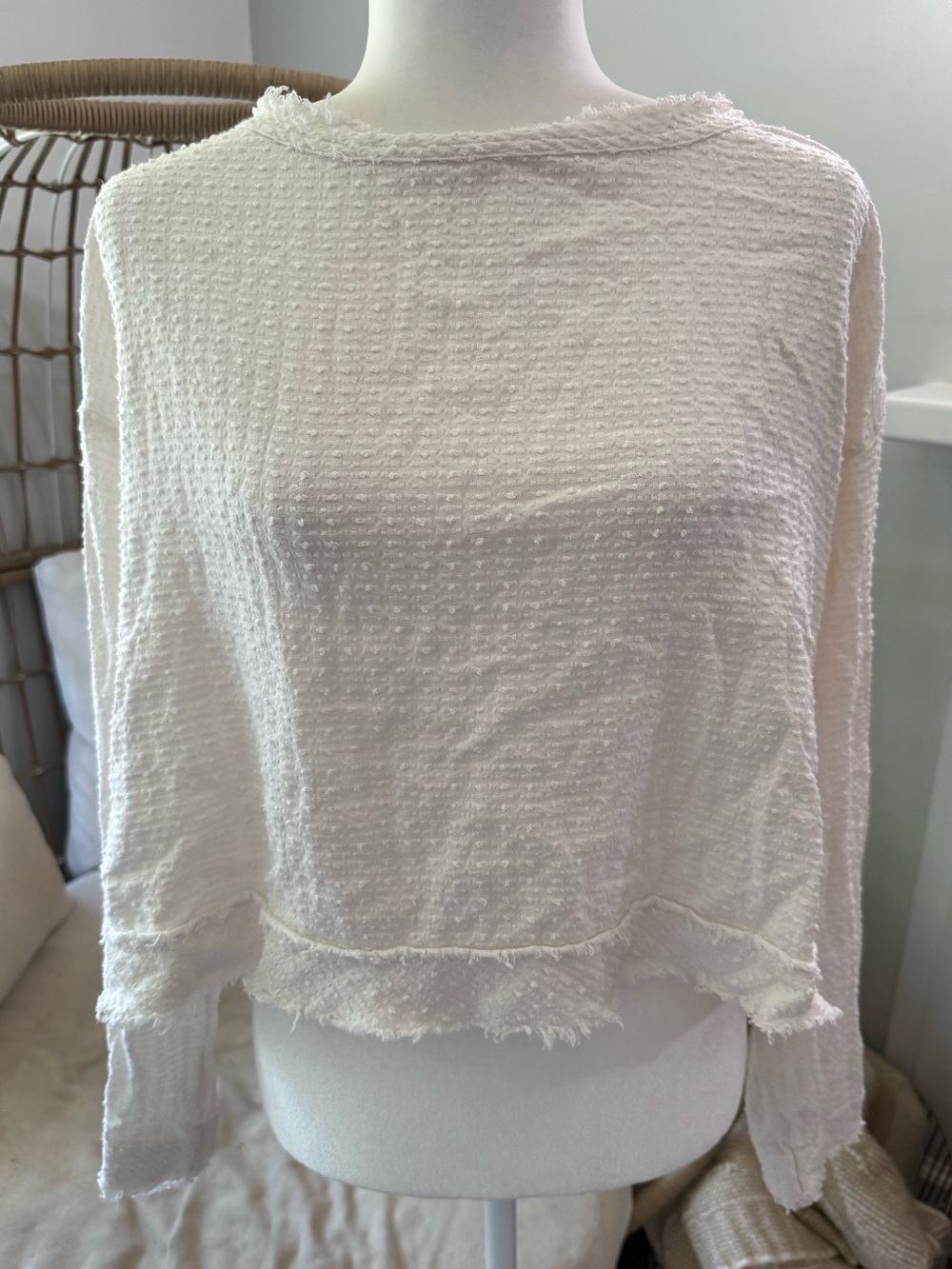 Free People Ivory Textured Open Back Boho Top Women’s Small